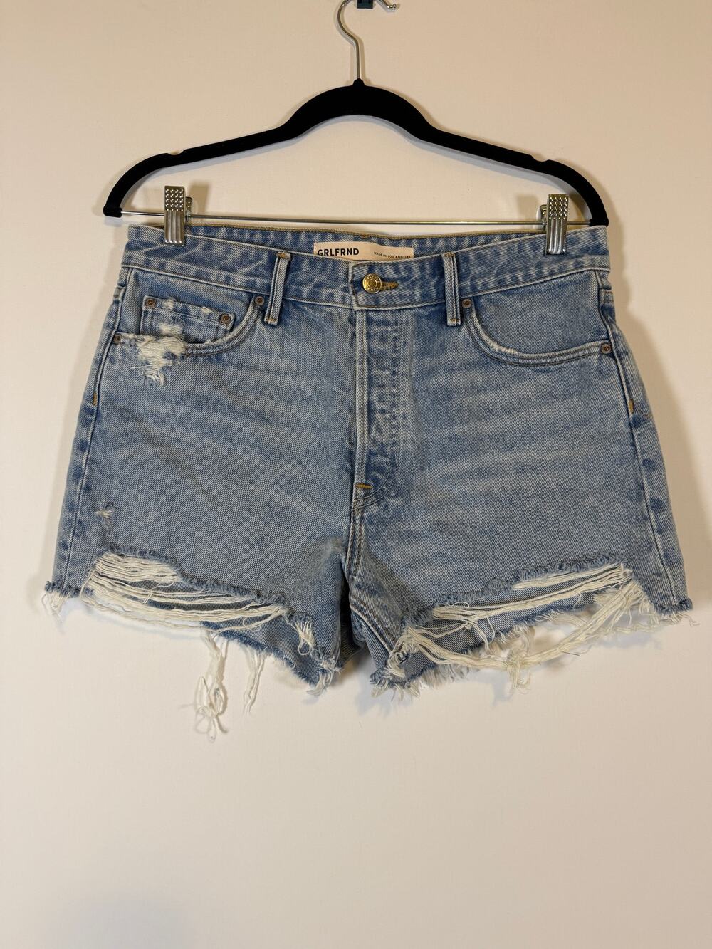 GRLFRND Helena High Rise Cut Off Denim Shorts Size 28 Light Newport Distressed